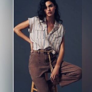 By Anthropologie Cropped Stripes Utility Pull-over Top Size XS